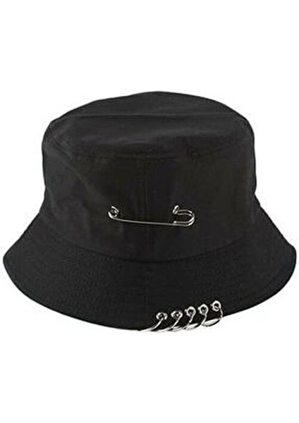 Piercingli Iğneli Beş Halkalı Kova Şapka Pamuklu Siyah Desenli Erkekler İçin