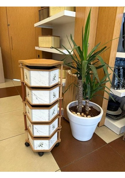 Ahşap Altıgen Sebzelik 5 Katlı Yana Açılır Patates Soğan Tekerlekli Sebzelik Zeytin