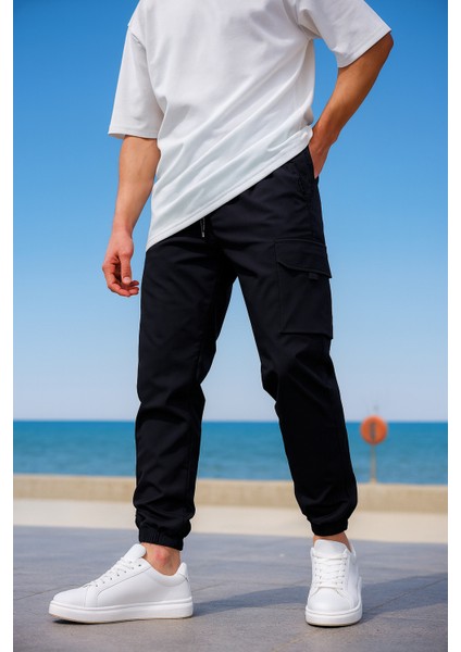 Kargo Cepli Paraşüt Kumaş Siyah Renk Erkek Pantolon