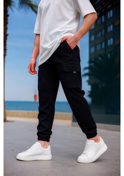 Kargo Cepli Paraşüt Kumaş Siyah Renk Erkek Pantolon modelleri