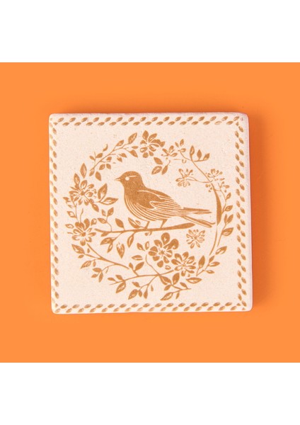 Kitchen Kuşlu Taş Bardak Altlığı - Renkli - 10X10 cm