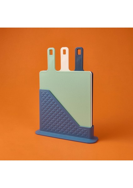 3'lü Stantlı Kesme Tahtası Seti - Renkli - 25 cm