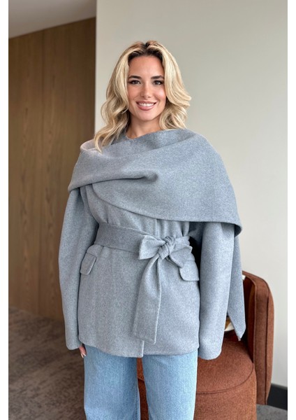 Gri %100 Yün Kısa Kaban - 512157