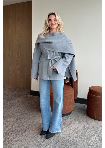 Gri %100 Yün Kısa Kaban - 512157 fırsatları