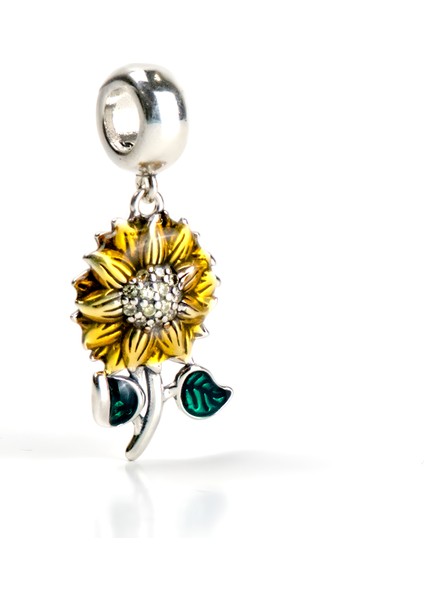 925 Ayar Gümüş Güneşe Dön Işıltılı Ayçiçeği Charm