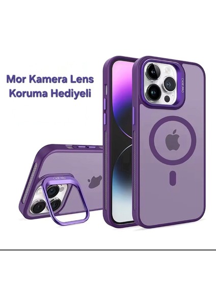 Apple iPhone 14 Pro Max Kamera Lens Koruma Hediyeli Magsafe Özellikli Standlı Premium Lüks Kılıf