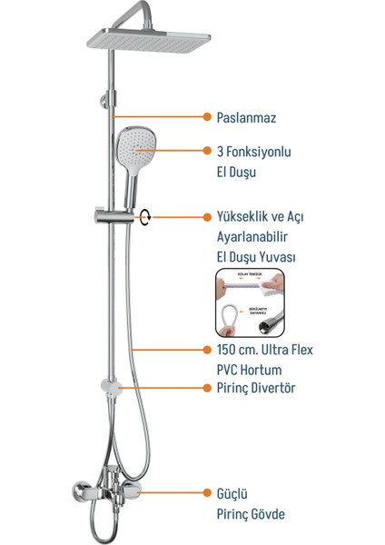 Mode S Rain Duş Sistemi + Lento Banyo Bataryası 2 Parça Set – Parlak Krom fırsatları