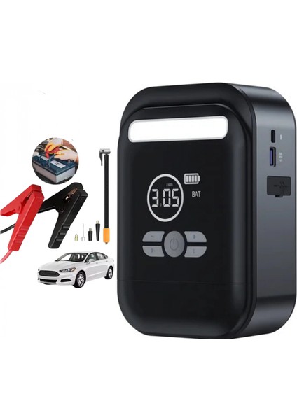 Hepu HP-M02 Jump Starter 10000MAH Akü Takviye Cihazı Lastik Şişirme Kompresör Powerbank Fener fırsatları