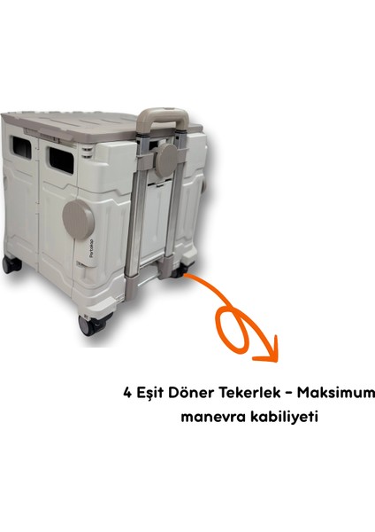 4 Tekerlekli Gri, 38L Orta Boy, Hareketli Alüminuyum Tutacaklı Alışveriş Arabası - 55MM. Büyük Tekerlekli modelleri