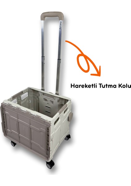 4 Tekerlekli Gri, 38L Orta Boy, Hareketli Alüminuyum Tutacaklı Alışveriş Arabası - 55MM. Büyük Tekerlekli fırsatları