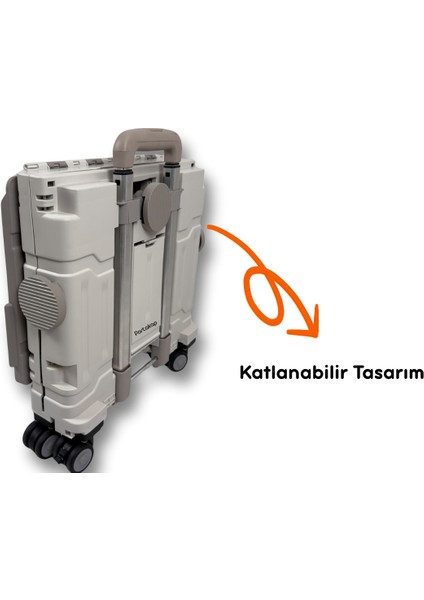 4 Tekerlekli Gri, 38L Orta Boy, Hareketli Alüminuyum Tutacaklı Alışveriş Arabası - 55MM. Büyük Tekerlekli