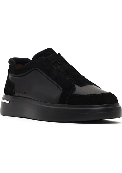 Erkek Siyah Kalın Tabanlı Deri Sneaker 25WFD604914