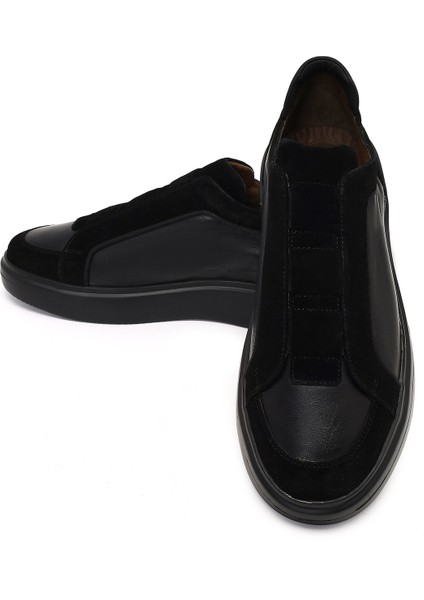 Erkek Siyah Kalın Tabanlı Deri Sneaker 25WFD604914
