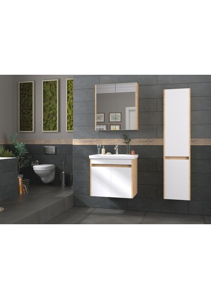 Pierre Cardin Biani Bodrum 65CM Safir Meşe Banyo Dolabı (Ayna,lavabo,alt Dolap)