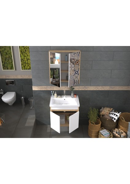 Pierre Cardin Biani Bodrum 65CM Safir Meşe Banyo Dolabı (Ayna,lavabo,alt Dolap) fiyatları