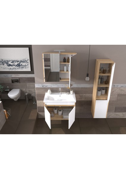 Pierre Cardin Biani Bodrum 65CM Safir Meşe Banyo Dolabı (Ayna,lavabo,alt Dolap) modelleri