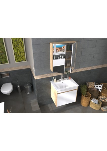Pierre Cardin Biani Bodrum 65CM Safir Meşe Banyo Dolabı (Ayna,lavabo,alt Dolap) fırsatları