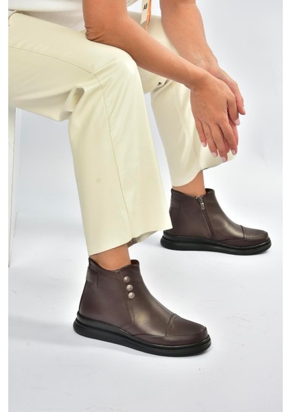 V555070403 Kahverengi Hakiki Deri Comfort Ortopedik Taban Kadın Bot