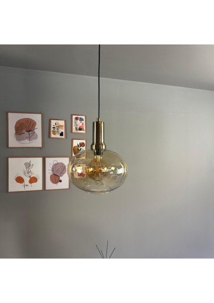 Solvia Cam Bal Rengi Tekli Avize Eskitme Fener Başlık Retro Sarkıt Lamba Salon Aydınlatma