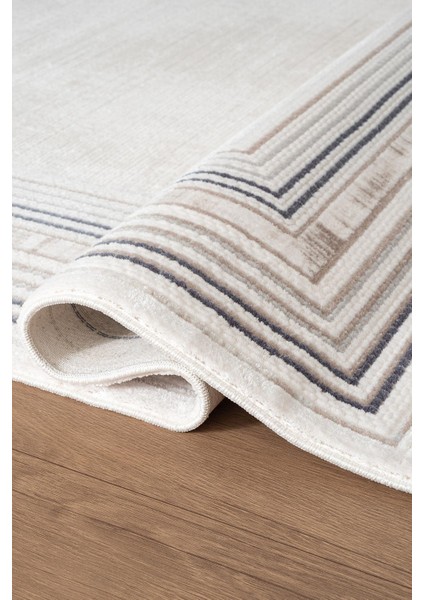 Indigo ID005M Krem Mavi Klasik Çerçeveli Desen Akrilik Iplik Tozuaz Pamuk Taban Salon Mutfak Halısı fırsatları