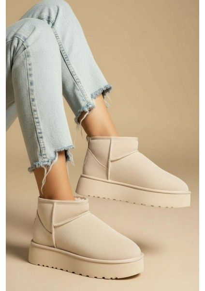 Kadın Bot Süet Içi Kürklü Kalın Taban Mini Kısa Bilekte Günlük Bot