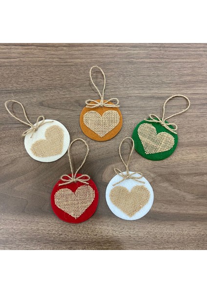 El Yapımı Yılbaşı Ağacı Süsü, Çam Ağacı Süsü, Noel Ağacı Süsü, 5'li Keçe Jüt Kalpli fiyatları