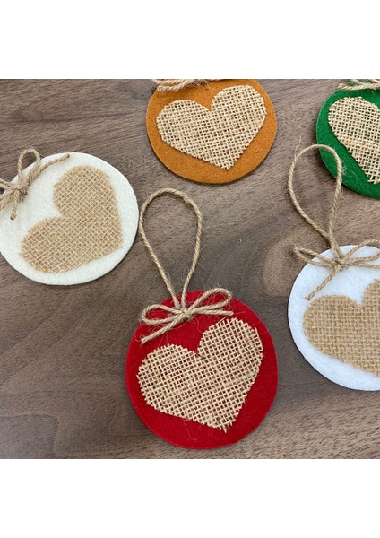 El Yapımı Yılbaşı Ağacı Süsü, Çam Ağacı Süsü, Noel Ağacı Süsü, 5'li Keçe Jüt Kalpli fırsatları