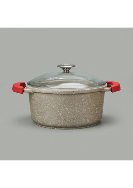 Döküm Tencere - Bej / Kırmızı - 24 cm