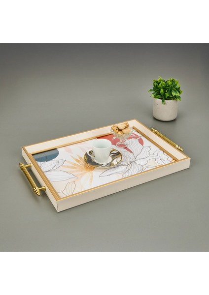 Kitchen Çiçek Desenli Tepsi - Renkli - 49 cm