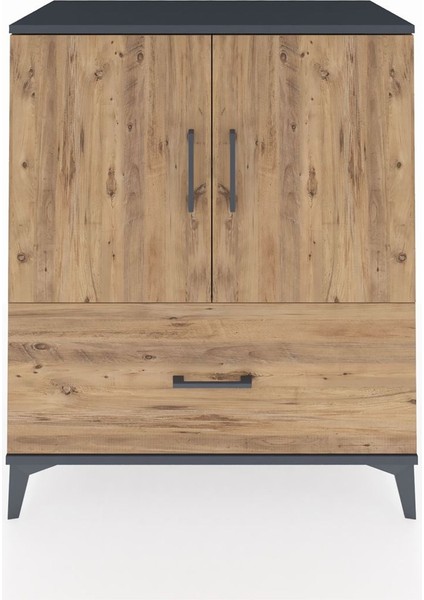 Hyperion Şifonyer 2 Raflı Tek Çekmeceli 2 Kapaklı 88X44X106 Antrasit-Çam