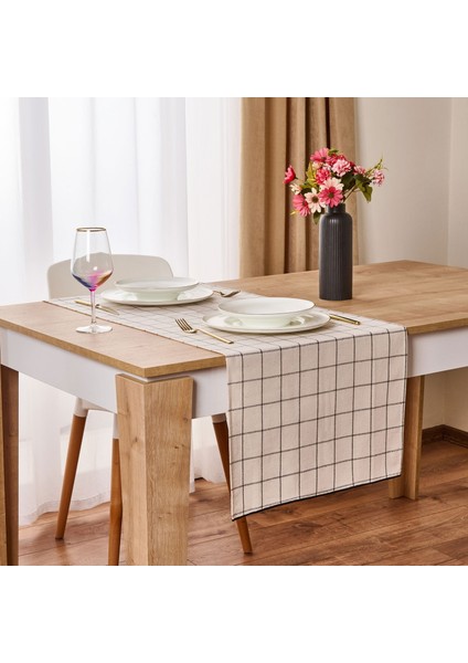 Trallies Runner - Ekru / Siyah - 45X150 cm