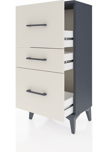 Arges Komodin 3 Çekmeceli 44X30X96 Antrasit-Aytaşı fırsatları