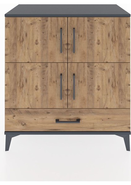 Hyperion Şifonyer 4 Raflı Tek Çekmeceli 4 Kapaklı 88X44X96 Antrasit-Çam
