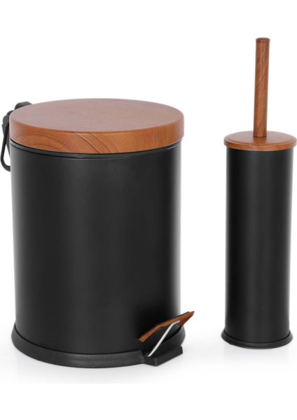 Bath Ahşap Desenli 2 Li Banyo Seti - Siyah