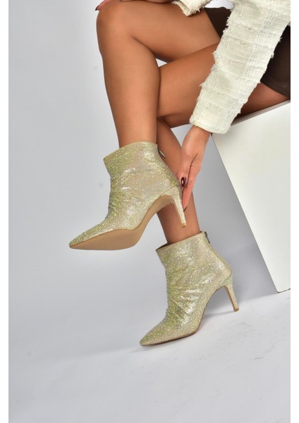 V572127214 Altın Sim Taşlı Ince Topuklu Abiye Bot fiyatları