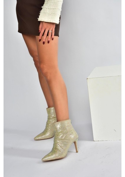 V572127214 Altın Sim Taşlı Ince Topuklu Abiye Bot modelleri