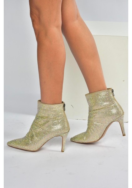 V572127214 Altın Sim Taşlı Ince Topuklu Abiye Bot fırsatları