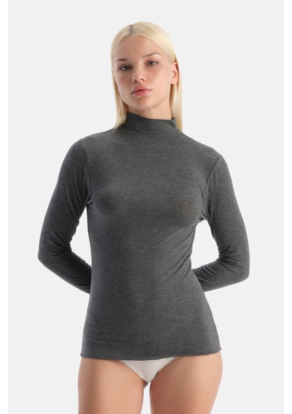 Antrasit Melanj 5118KC Modal Kaşmir Balıkçı Yaka Uzun Kollu Üst