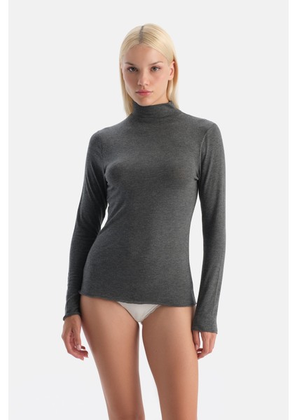 Antrasit Melanj 5118KC Modal Kaşmir Balıkçı Yaka Uzun Kollu Üst fırsatları