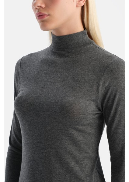 Antrasit Melanj 5118KC Modal Kaşmir Balıkçı Yaka Uzun Kollu Üst indirimleri