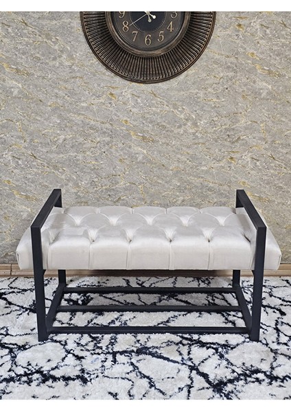 ZAFİR Siyah Boyalı Metal 80 cm Puf Bench - Antre Puf - Hol Bench - Puf - Oturak - Bench Krem Renk 90 x 45 Boyut/Ebat fiyatları