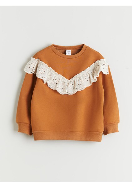 Yeni Sezon Bisiklet Yaka Fırfırlı Kız Çocuk Sweatshirt