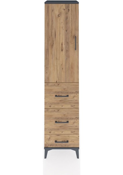 Hyperion Dolap Tek Raflı 3 Çekmeceli Tek Askılı 44X44X195 Antrasit-Çam