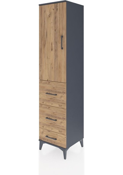 Hyperion Dolap Tek Raflı 3 Çekmeceli Tek Askılı 44X44X195 Antrasit-Çam modelleri