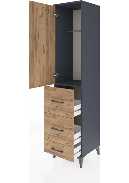 Hyperion Dolap Tek Raflı 3 Çekmeceli Tek Askılı 44X44X195 Antrasit-Çam fırsatları