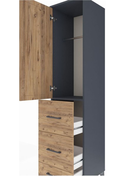 Hyperion Dolap Tek Raflı 3 Çekmeceli Tek Askılı 44X44X195 Antrasit-Çam indirimleri