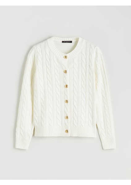 Yeni Sezon Bisiklet Yaka Kendinden Desenli Kadın Triko Hırka indirimleri