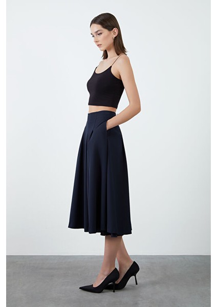 Yüksek Bel Lacivert Kloş Etek fiyatları