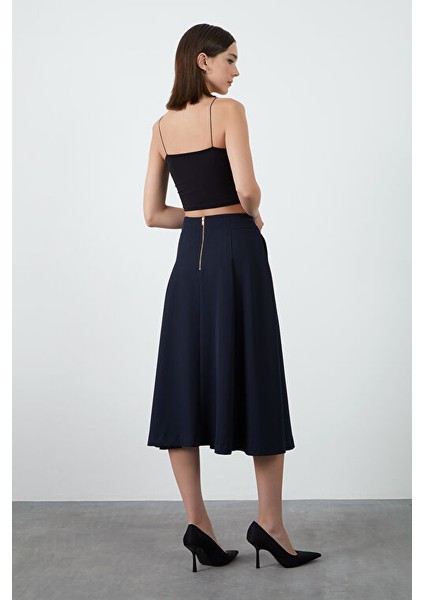 Yüksek Bel Lacivert Kloş Etek modelleri