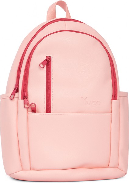 Suni Deri Dört Gözlü Sırt Çantası Pembe